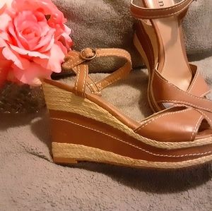 Tan platform wedge sandal